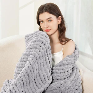 Chunky Knit Blanket Throw, 100% Hand Knit Chenille Throw Blanket for Sofa & Home - Picture 1 of 9