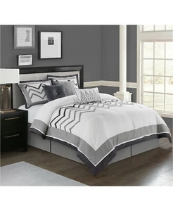 Nanshing Linnet Geometric 7-Pc. Comforter Set - CALIFORNIA KING - Gray / White - Picture 1 of 5