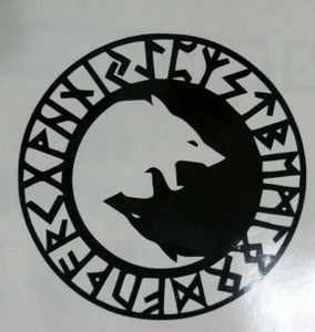 Wikinger Nordic Yin Yang Wolf mit Runen gestanzt Vinyl Auto Aufkleber Sticker - Bild 1 von 1