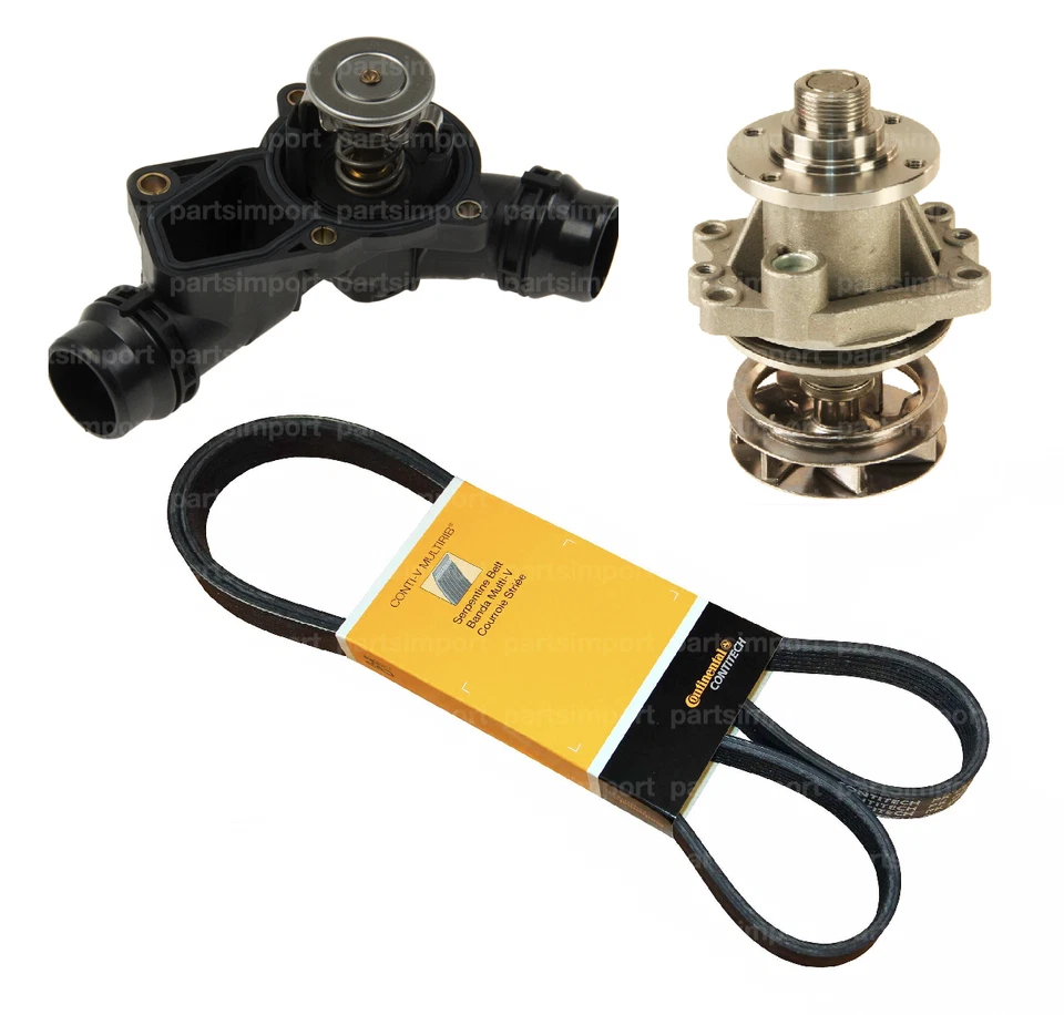 Thermostat Assembly + Water Pump with Gasket + Drive Belt Kit for BMW E46 E39 - Image 1 of 1