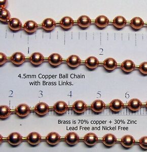 COPPER BALL #10 CHAIN Large 4.5mm Round bead ~ Bulk Lengths on Spools + Clasps