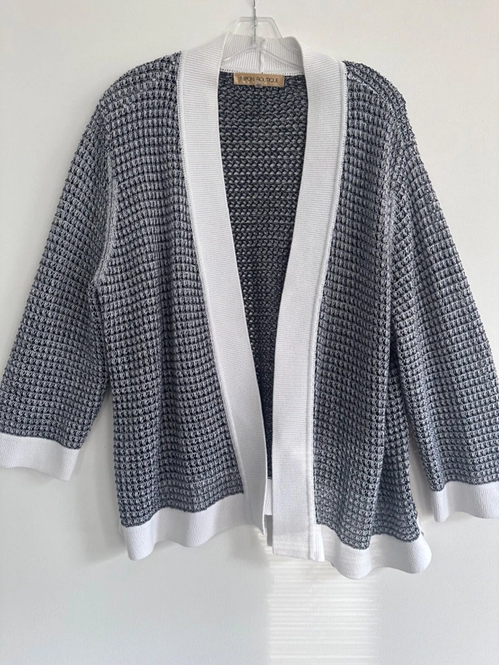 NIPON BOUTIQUE Mujer Largo Abierto Suéter Cárdigan Blanco y Negro Talla 3X Foto 1 de 4