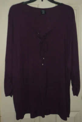 TAMANHO 4X (26W/28W) TOP DE MALHA COR ROXO ESCURO/AMEIXA COM GOLA COM CADARÇO EXCELENTE ESTADO USADO - Imagem 1 de 4