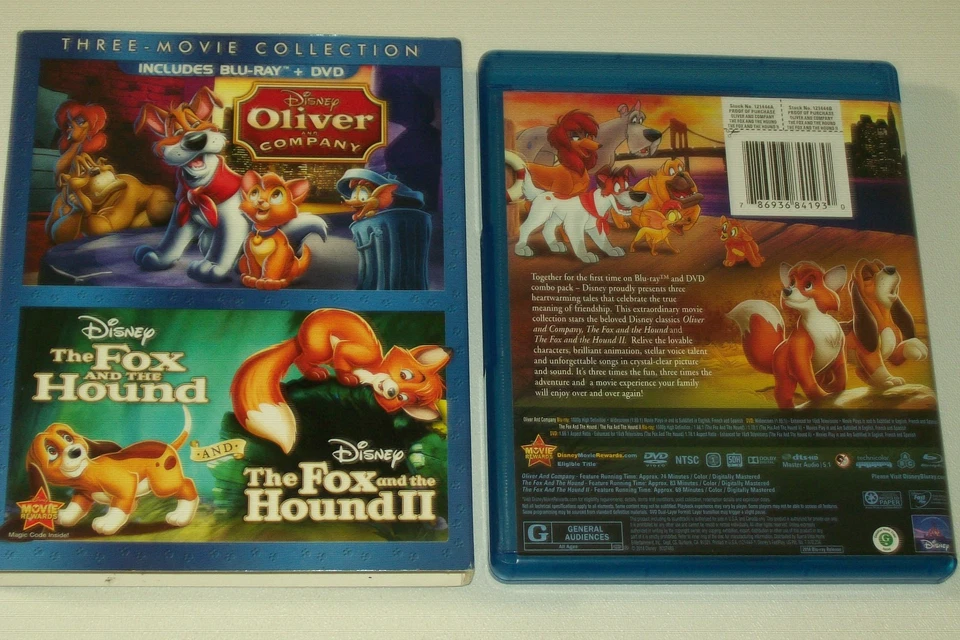 Oliver & Company/ The Fox & Hound I & II  (Blu-Ray+DVD, 2014) 3 Movie Collection - Image 1 of 1