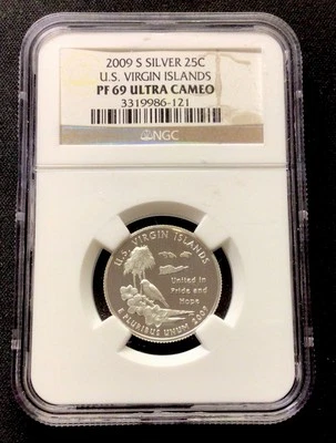 2009 S Silver 25c U.S. Virgin Islands! NGC PF69 Ultra Cameo! ENN Coins - Image 1 of 2