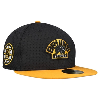 Men's New Era Black/Gold Boston Bruins Mesh Crown Two-Tone 59FIFTY Fitted Hat - Image 1 of 4