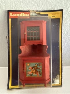 Vintage Lundby Red Farmhouse Corner Cabinet Dollhouse Furniture - Made in Sweden - Picture 1 of 7