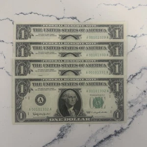 4 Consecutive 1963 $1 Bills - Low Serial Numbers - 2 With only 3 Digits! - UNC - Picture 1 of 9