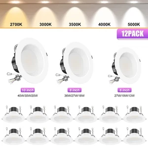 12 Pack 10/8/6 Inch Recessed LED Commercial Downlight 5CCT 2700K-5000K Dimmable - Picture 1 of 15