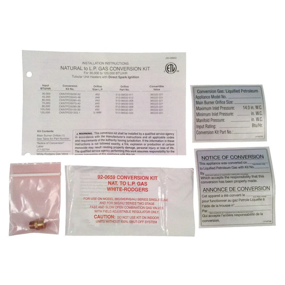 Kit de conversión de gas DAYTON 6PPR9, NG a LP, taladro talla #36 6PPR9 Foto 1 de 1
