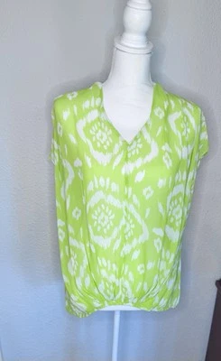 Vince Camuto Sheer Blouse SZ S Neon Green And White - Image 1 of 4