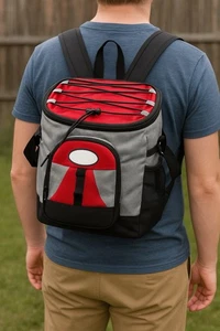 Insulated Soft Cooler Bag Red & Grey Lunch Tote With Shoulder Straps And Pockets - Picture 1 of 6