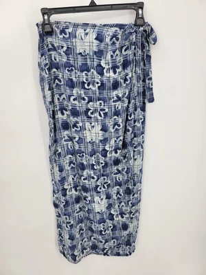 Niki Lee винтажная гавайская юбка женщин 9 синий макси Flowy пляжный цветочный клетку - Изображение 1 из 4