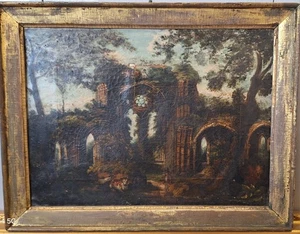 Dipinto olio su tela - paesaggio campestre con rovine, del '700 - Foto 1 di 5