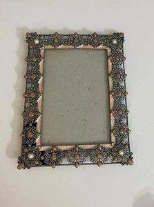 Vintage Picture Frame Ornate Jeweled Lacquered Metal Holds 4x6 Photo - Picture 1 of 4