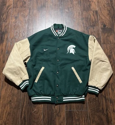 Vintage 2000s Nike Green Michigan State Spartans Letterman Jacket Mens Size XL - Image 1 of 4
