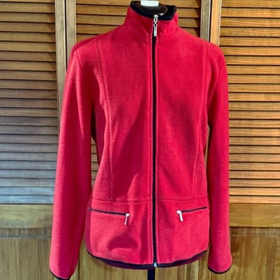 Jennifer Moore Women's Red Polar Fleece Zip Jacket with Zip Pockets Black Trim M - Image 1 of 4
