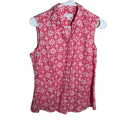 Camiseta sin mangas Charter Club para mujer 8 rosa floral con cuello abotonado camisa preppy Foto 1 de 4