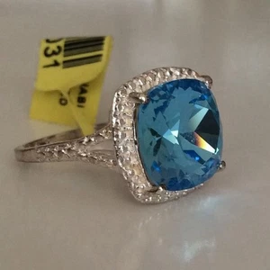 6Ct Sky Blue Made with SWAROVSKI Crystal 925 Silver Ring SZ 7 - Picture 1 of 7