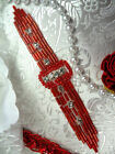Red Beaded Crystal Rhinestone Applique Sewing Patch Motif  XR242