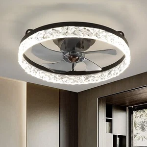 20" Modern Fan Lights Flush Mount LED Ceiling Light kit With Remote APP Control - Picture 1 of 13