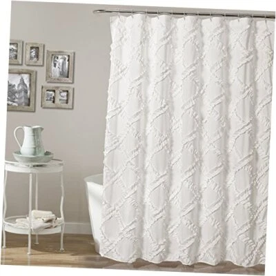  Ruffle Diamond Shower Curtain | Textured Vintage Chic Farmhouse Style Design,  - Image 1 of 4