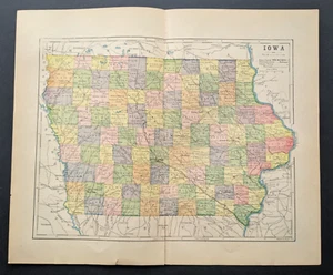 Antique Original 1890 IOWA Hunt & Eaton Colored Map 13x11 ~ Fisk & Co. - Picture 1 of 7