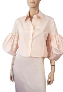 MONIQUE LHUILLIER sz 8 Lantern Sleeve Blush Taffeta Button Blouse - Picture 1 of 5