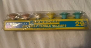 Vintage Birthday Candle Holders Flowers Candle-lite Christian 6 New Sealed - Picture 1 of 6