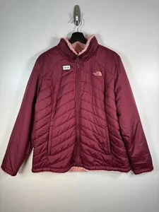 The North Face Womens Full Zip Faux Fur Trim Mossbud Reversible Jacket Red Sz XL - Picture 1 of 16