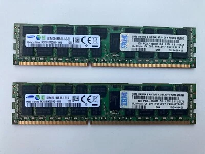 2 x 8GB IBM/SAMSUNG M393B1K70DH0 PC3-10600R DDR3-1333 2Rx4 IBM FRU: 49Y1415 - Image 1 of 3