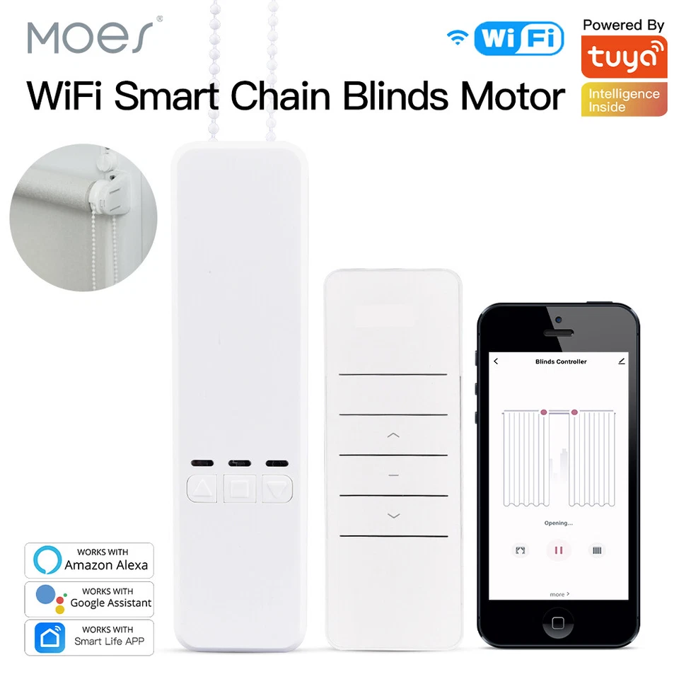MOES WiFi Smart Curtain Motor Roller Blinds Shutter Drive Remote Alexa Google