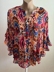 Vince Camuto Bluse, VNeck, geometrisch, 3/4 Flatterärmel, mehrfarbig, Größe M - Bild 1 von 3