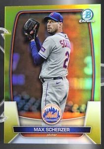 Max Scherzer - 2023 Bowman Chrome 63/75 Yellow Refractor #8 - New York Mets - Foto 1 di 3
