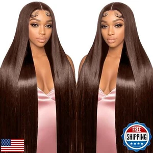 24 Zoll Schokobraun Lace Front Perücke Echthaar 220 Dichte 9x6 HD Lace Bro - Bild 1 von 5