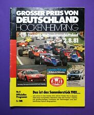 Offizielles Rennprogramm Formel 1 Hockenheimring 1981 Angelis Cesaris Villeneuve