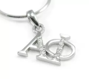 Alpha Phi Sterling Silver Horizontal Lavaliere Colgante w / Diamantes Simulados - Imagen 1 de 2