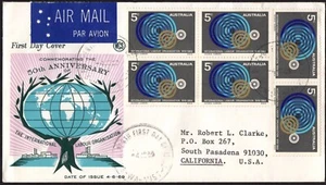 1969 Australia 50th Anniversary Of ILO Organisation 5c X 6 WCS FDC To USA, GC - Bild 1 von 1
