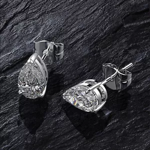 1-4ct D Color Pear Cut Moissanite Stud Earrings for Women 925 Sterling Silver - Picture 1 of 16