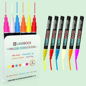6 PCS- Liquid Chalk Markers-Reversible Tip (3mm)-Erasable, Non-Toxic, Water-Base - Picture 1 of 11