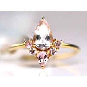 14K Gold Morganite Ring - Size 6.5 - Pearcut Morganite Ring - Solid Yellow Gold - Picture 1 of 5