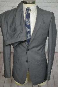 NEW Van Heusen Mens Gray STRETCH SLIM Flat Frt 2 Pc Suit 40L Jacket 34x33 Pant