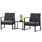 Outdoor Furniture 3 Piece Patio Bistro Set Wicker Chairs with Table and Cushions