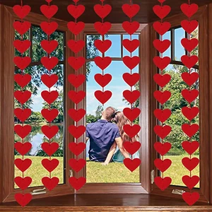 72 Red Hearts Felt Garland - NO DIY - Valentines Day Red Heart Hanging String Ga - Picture 1 of 12