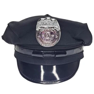 Police Hat Silver Badge Patrol Officer Cop Costume Black 991400 - Picture 1 of 8