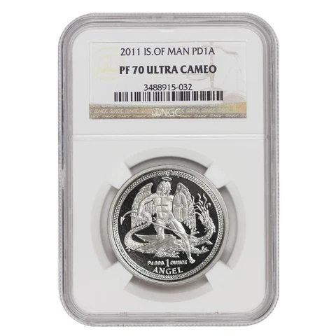2011 ISLE OF MAN 1 oz. Palladium ANGEL MICHAEL DRAGON SLAYER NGC PF70 UCAM Cover