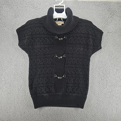 Suéter feminino Michael Kors malha média manga curta logotipo malha preto - M - Imagem 1 de 4