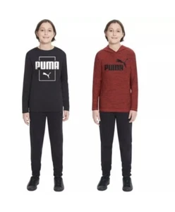 NWT PUMA Youth 2-Pack Long Sleeve Tee Size M 10/12 Red (Hoodie) and Black (Tee) - Picture 1 of 8
