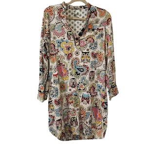 Nick & Nora Pajamas Cotton Nightshirt Owl Paisley Long Sleeve Sleep Shirt Small - Picture 1 of 4