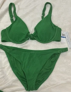 NWT Sanctuary Sandbar Underwire Bikini Swimsuit Size XL Kelly Green Terry cloth - Picture 1 of 5